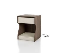Homes Carey - Comodino contemporaneo in legno con vano portaoggetti nascosto e stazione di ricarica, comodino con 1 cassetto per camera da letto, soggiorno, marrone castano