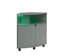 Homes: Inside + Out Berg - Armadietto angolare moderno con LED da 78,7 cm, 16 colori, con ante e 2 ripiani, cavo di ricarica USB, piccolo supporto TV per soggiorno, casa, ufficio, verde salvia