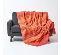 HOMESCAPES Copriletto extra large in terracotta arancione "Marocco" in cotone testurizzato a righe 254 x 356 cm, copriletto per divano a 3 o 4 posti o letto matrimoniale king size