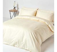 Homescapes crema cotone egiziano percalle, 1000 fili con set copripiumino tinta unita 100% cotone federa inclusa, Cotone, Cream, Doppio