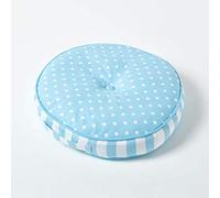 HOMESCAPES Cuscino da pavimento rotondo per bambini blu e bianco a pois Ø 43 cm