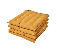 HOMESCAPES Cuscino per sedia 40 x 40 cm, set di 4, cuscino per sedia in cotone, colore giallo senape
