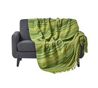 Homescapes Custodia da divano o coperta Realizzato a mano, a righe, 100% cotone 225 x 255 cm Verde