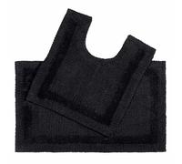 Homescapes Luxury 2 Piece Cotton Bath Mat Set 50 x 80 cm and 50 x 55 cm Black - 100% Cotton Bathroom Mat and Pedestal Mat - Machine washable Bath Rugs in First Class Quality by Homescapes