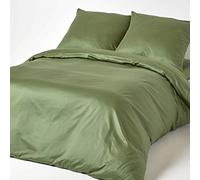 HOMESCAPES Parure da letto con copripiumino 160 x 200 cm e federa in tinta unita in cotone egiziano biologico a 400 fili, colore: verde muschio