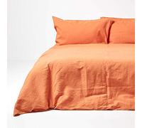HOMESCAPES Parure da letto in lino lavato con copripiumino 230 x 220 cm e 2 federe 50 x 75 cm, colore: Arancione