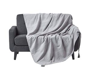 HOMESCAPES Rajput, copriletto o divano in 100% cotone tessuto a mano, 255 x 360 cm, grigio chiaro