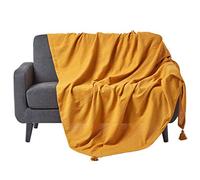 HOMESCAPES Rajput, copriletto o divano in 100% cotone tessuto a mano, colore giallo senape, 255 x 360 cm