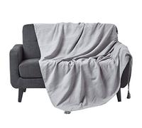 HOMESCAPES Rajput, copriletto o divano in 100% cotone tessuto a mano, colore grigio chiaro, 225 x 255 cm