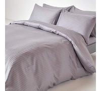 Homescapes, set copripiumino in puro cotone egiziano grigio, doppio, 330 TC, 500 fili equivalenti, raso a righe, copripiumino, 2 federe incluse