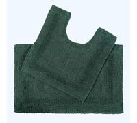 Homescapes Set di 2 tappetini da bagno verde foresta, tappetino da bagno 50 x 80 cm e tappetino WC con taglio 50 x 55 cm, tappeti da bagno in cotone con design reversibile