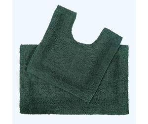 Homescapes Set di 2 tappetini da bagno verde foresta, tappetino da bagno 50 x 80 cm e tappetino WC con taglio 50 x 55 cm, tappeti da bagno in cotone con design reversibile