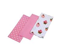 HOMESCAPES - Set di 3 strofinacci in puro cotone - Torte a tazza - Rosa Blu - 50 x 70 cm - Biancheria da cucina lavabile completamente coordinata