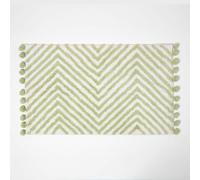 HOMESCAPES Tappeto da bagno in cotone verde salvia a zig zag super assorbente tappeto da bagno tufted con pompon 50 x 80 cm