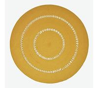 HOMESCAPES Tappeto tessuto piatto in cotone traforato, tappeto rotondo giallo senape, 150 cm