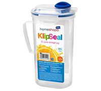 Homeshopa, caraffa per acqua con chiusura a clip e serratura, con manico, rettangolare, da 2 litri, in plastica priva di BPA, con coperchio ribaltabile, a prova di perdite e ermetica, trasparente/blu