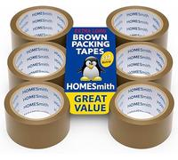 HOMESmith 12 rotoli di nastro extra lungo marrone, 48 mm x 132 m, nastro per imballaggi e pacchi, resistente per scatole, traslochi, ufficio e imballaggi commerciali