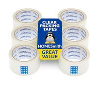 HomeSmith 6 rotoli di nastro adesivo trasparente per pacchi, 48 mm x 66 m, nastro adesivo per casa, ufficio, spedizione e traslochi