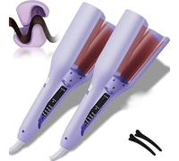 Homessencials Hair Styling Tool with Negative Ionic Technology,Homessencials 3D Curling Iron, Anti-Scald Wave Curling Iron, Wide Deep Waves 15s Heats Up Smooth Lasting (2Purple)