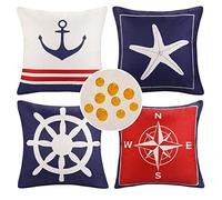 HomeStilez Federe per Cuscini 50x50cm Impermeabili Vela Nautica Barca a Vela Ancora Navigazione Decorativi Federe Quadrate in Lino per Patio Divano Arredamento Interni ed Esterni, Set di 4
