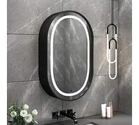 Homestyle - Armadietto da bagno con specchio e specchio a LED, ovale, stile moderno, 80 x 50 cm, colore: Nero