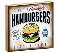 Homestyle - Targa in legno per hamburger, design vintage, ideale per cucina e cene, 100% carne di manzo, 20c, 18 cm x 12 cm