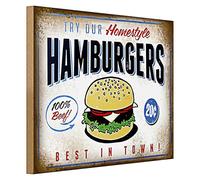 Homestyle - Targa in legno per hamburger, design vintage, ideale per cucina e cene, 100% carne di manzo, offerta 20c, 40 cm x 30 cm