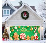 HOMETITUTE Striscione natalizio per porta del garage, 4 x 1,8 m, con omini di pan di zenzero, bastoncini di zucchero, scatole regalo di Babbo Natale, decorazioni per feste all'aperto e al chiuso