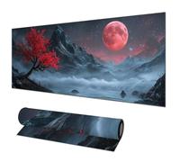 HOMETITUTE Tappetino per mouse grande, 31,5 x 11,8 cm, tappetino per mouse da gioco, paesaggio con luna rossa, antiscivolo, tappetino per mouse XL per casa, ufficio, laptop, accessori per mouse