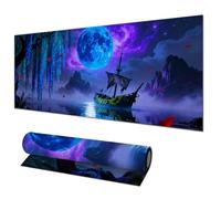 HOMETITUTE Tappetino per mouse grande, 80 x 30 cm, tappetino per mouse da gioco, con luna blu e nave, antiscivolo, tappetino XL per mouse per casa, ufficio, laptop, accessori per mouse wireless