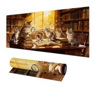 HOMETITUTE Tappetino per mouse XL, 80 x 30 cm, per gaming, diatomite, grande tastiera, accessori da scrivania per casa e ufficio, con accogliente biblioteca con gatti e opere d'arte