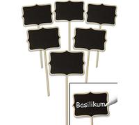 HomeTools.eu® - 6X Targhette segna-Piante, Classiche, in Legno, Ideali per aiuole, Erbe aromatiche, Fiori da Giardino e fioriere, Stile Rustico, lavagnetta scrivibile, 17 cm, Classico, Set da 6