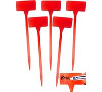 HomeTools.eu - Confezione da 5 cartelli per piante, in plastica, con scritta in lingua inglese "Can be writen", resistente alle intemperie, 30 cm, colore: Rosso