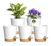 Homeuouz Vasi per piante autoirriganti da 10 cm, confezione da 5 fioriere in plastica con fori di drenaggio e piattino, ideali per tutti i fiori e le piante della casa da interni ed esterni (bianco