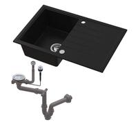 HOMEVELLO Lavello AXION Vasca Singola Lavello In Granito 79x50x20,5cm Nero, Lavello Da Cucina Di Alta Qualità Con Sifone, Scolapiatti, Facile Da Pulire, Resistente Ai Graffi, Design Moderno
