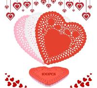 HomeVortex 10 centrini di carta a forma di cuore da 15,2 cm, tovagliette in pizzo bianco, rosa, rosso, per decorazioni da tavola per feste di nozze, fodere per pasticceria artigianale