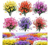 HomeVortex 12 mazzi di fiori artificiali, 35,5 cm, in plastica sintetica, con stelo in ferro, resistenti alle intemperie, per casa, matrimonio, giardino, decorazione per interni ed esterni (rosso)