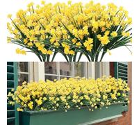HomeVortex 12 mazzi di fiori artificiali, 35,5 cm, in plastica sintetica, con stelo in ferro, resistenti alle intemperie, per casa, matrimonio, giardino, decorazione per interni ed esterni (giallo)