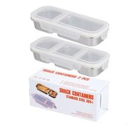 HomeVortex 2 contenitori per snack in acciaio inox, 2 e 3 scomparti, piccoli, con coperchio, a prova di perdite, per picnic, viaggi su strada, feste, lavastoviglie, sicuri, argento bianco (argento)