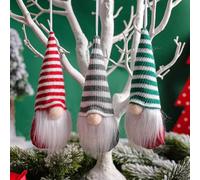 HomeVortex 3 ornamenti natalizi a forma di gnomo, lavorati a maglia, senza volto, in peluche, decorazioni per albero di festa, in morbido feltro, per la casa e le feste (C)