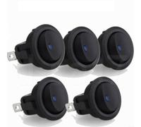 HomeVortex 5 interruttori a bilanciere rotondi SPST, 12 V, 20 A, con LED blu, on/off, per auto, furgoni, barche, cruscotto, montaggio con foro da 19 mm, per luci interne ed esterne