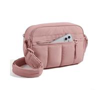 HomeVortex Borsa a tracolla leggera per fotocamera, compatta, con tracolla regolabile, in morbido nylon resistente ai graffi, per viaggi, tasche multiple, per ph (rosa)