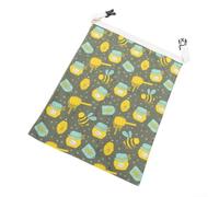HomeVortex Borsa per pane in cera d'api, riutilizzabile, in lino e cotone, con L, per cerniera e manico, per pasta madre, pagnotta, 43 x 33 cm (A)