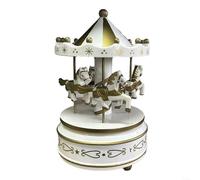 HomeVortex Carillon a carosello, in legno, con 3 cavalli, ornamento rotante con melodia melodiosa, decorazione natalizia a manovella per casa e ufficio, nostalgico per ragazze (K0211)