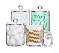 HomeVortex Confezione da 4 barattoli in acrilico con coperchio, porta Qtip trasparente e dispenser per tamponi di cotone, organizer per bagno infrangibile, per vanità, camera da letto, cucina (4