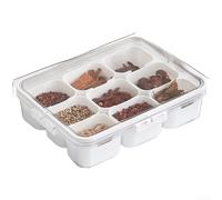 HomeVortex Contenitore per spezie a 9 scomparti con coperchio ermetico, organizer da cucina in PP+PET per erbe e condimenti, design staccabile con manico nascosto, bianco