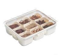 HomeVortex Contenitore per spezie a 9 scomparti, con coperchio ermetico, organizer da cucina in PP+PET per erbe e condimenti, design staccabile con manico nascosto, (bianco crema)