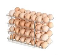 HomeVortex Contenitore trasparente per uova con meccanismo di rotolamento automatico, impilabile, organizer per frigorifero, vassoio dispenser a strato singolo per la cucina (4 ripiani)