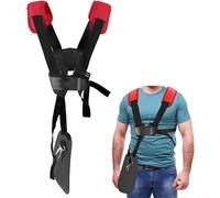 HomeVortex Doppia tracolla per decespugliatore serie FS KM, imbracatura regolabile in nylon, con cintura imbottita, per spazzola e attrezzi da giardino, rosso nero