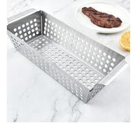 HomeVortex Griglia per verdure in acciaio inox, 28,5 cm, utensile da cucina con 2 manici per grigliare, arrostire, friggere salsicce di pollo, design perforato per una facile